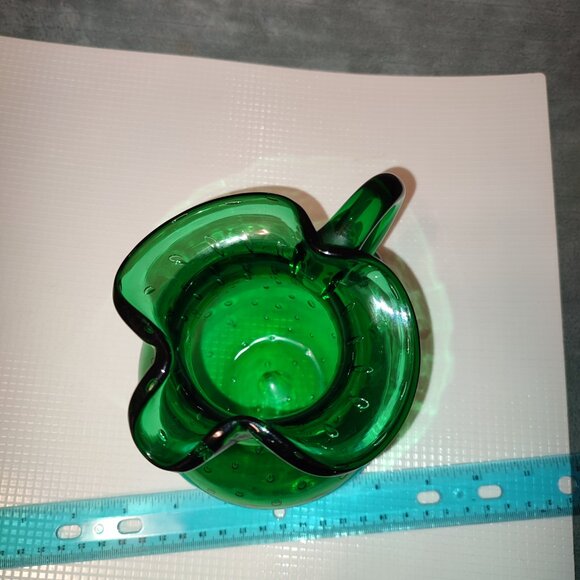 MCM Hand Blown Emerald Glass Art Pitcher Ice Blocker Vintage Green Handle - Picture 10 of 11